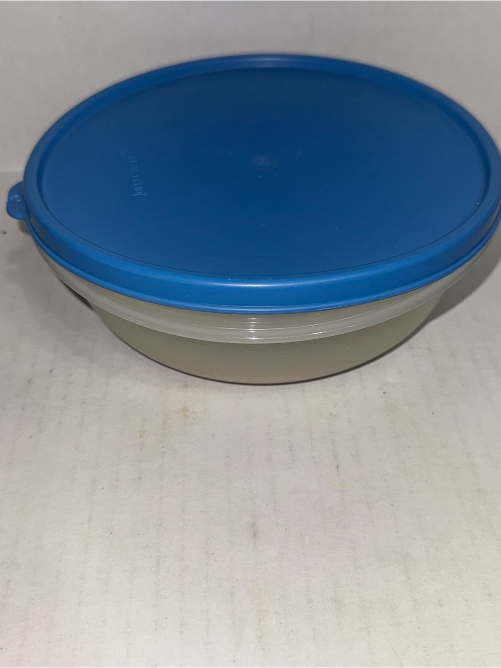 Tupperware Round 1L Clear Food Storage Container w/ Blue Snap Lid, 2pc